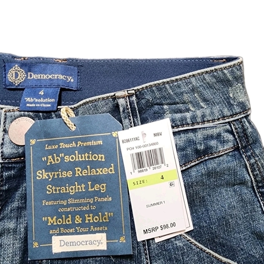 Democracy Utility Cargo Jeans Straight Leg Cuffed Hem High-rise Ab Solution 4 - Picture 3 of 12